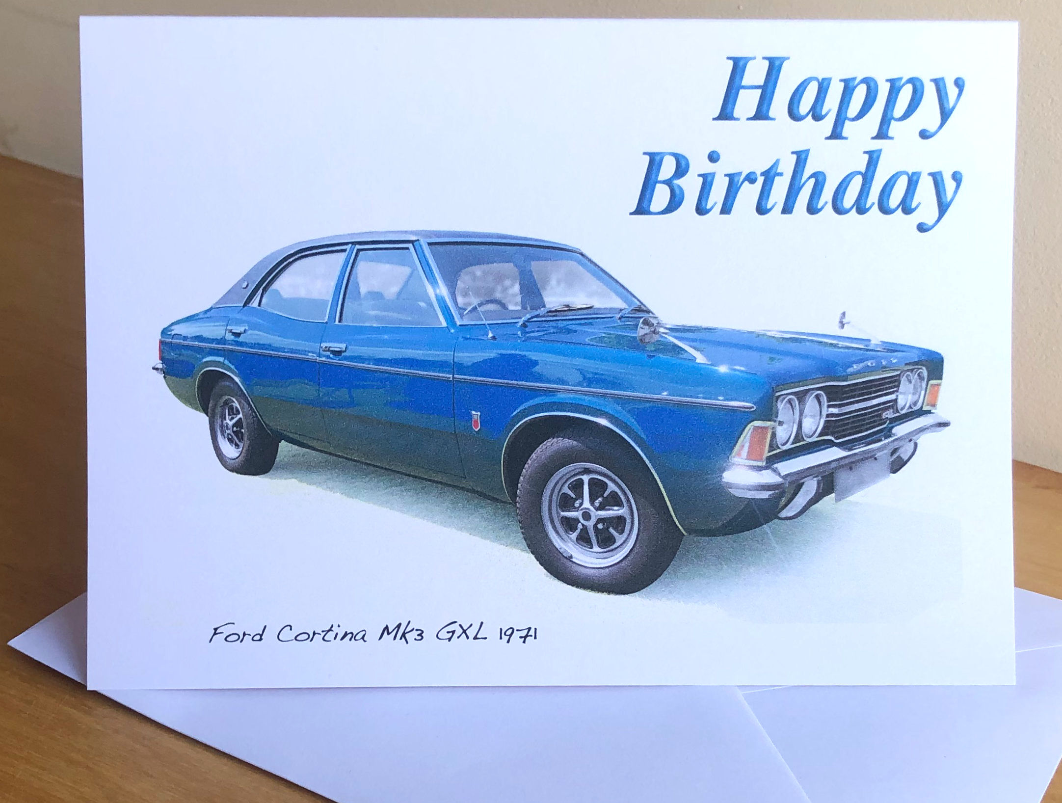 Ford Cortina GXL Mk3 1971 Card (5x7in): Happy Birthday, Anniversary or Plain