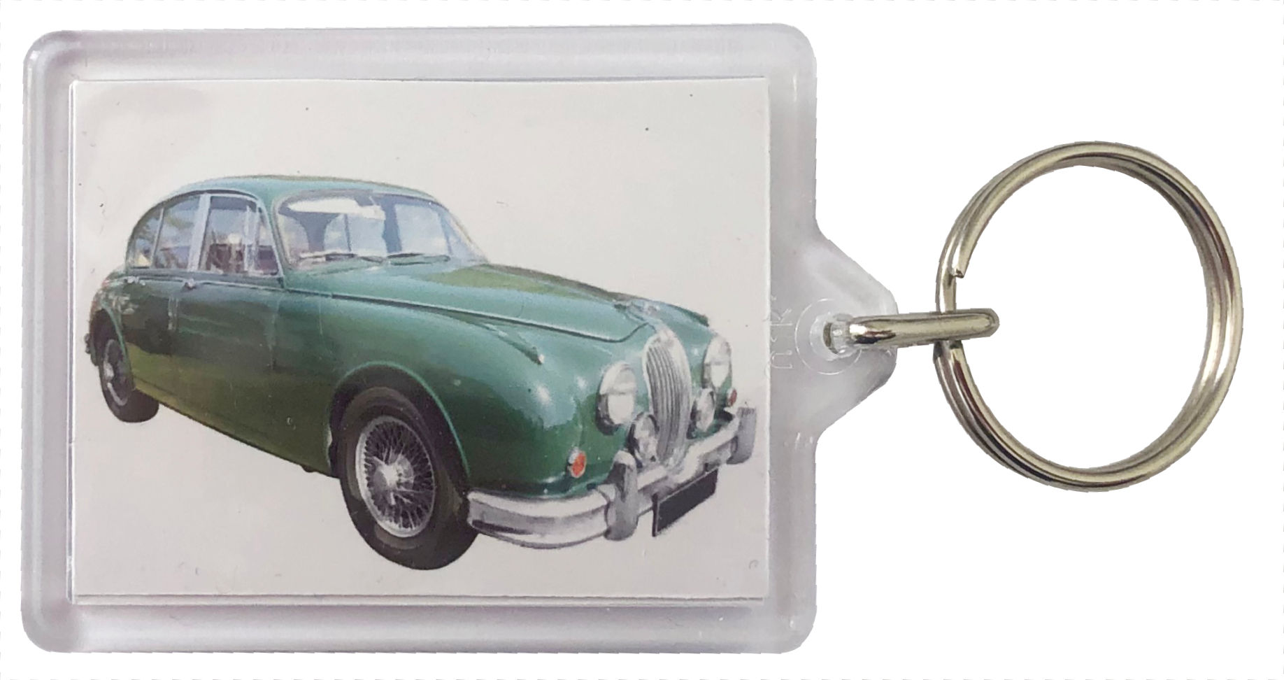 Jaguar Mk2 3.8 1967 (Green) - Clear Plastic keyring with 50 x 35mm insert