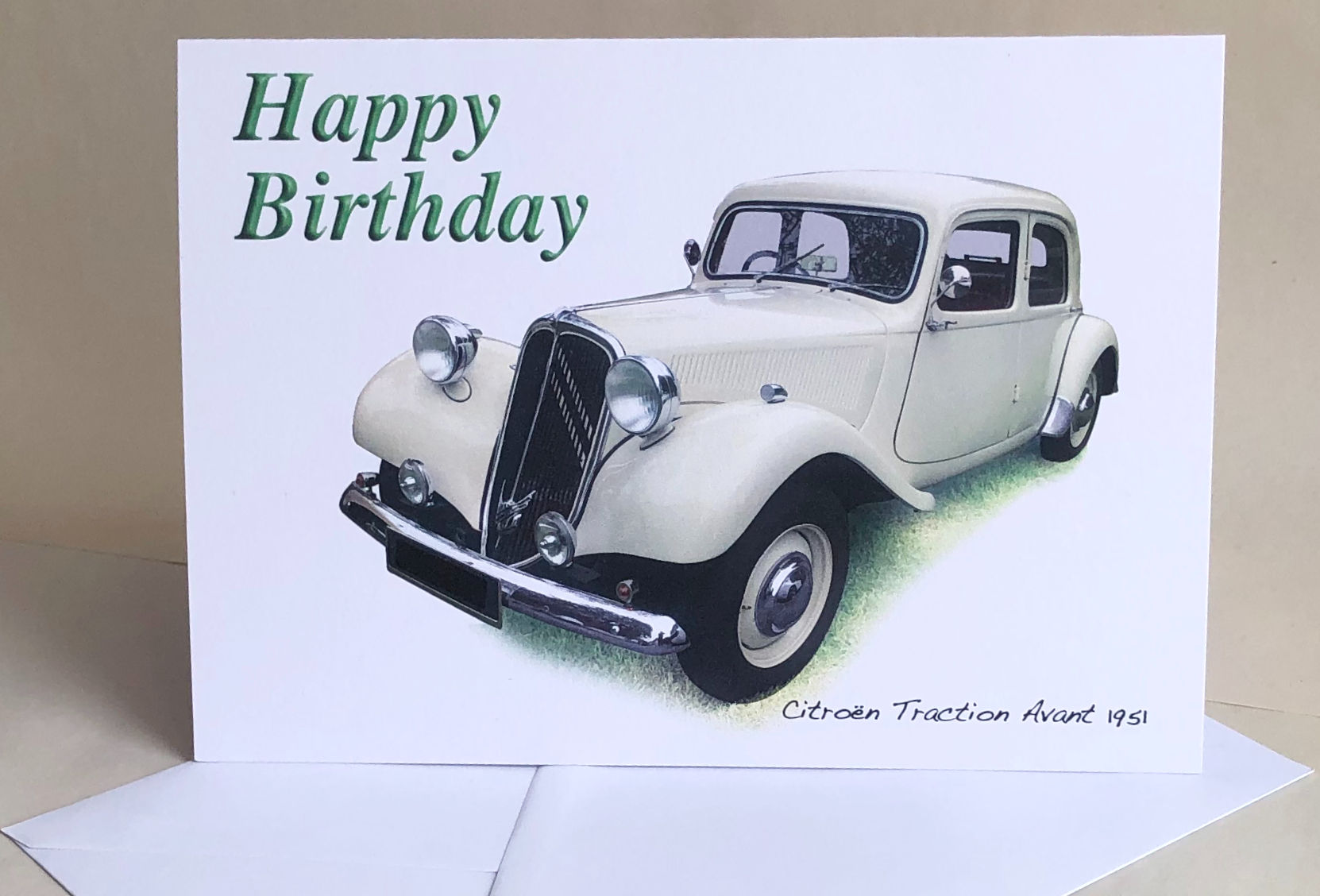 Citroen Traction Avant 1951 Card 5x7in: Happy Birthday, Anniversary or Plain