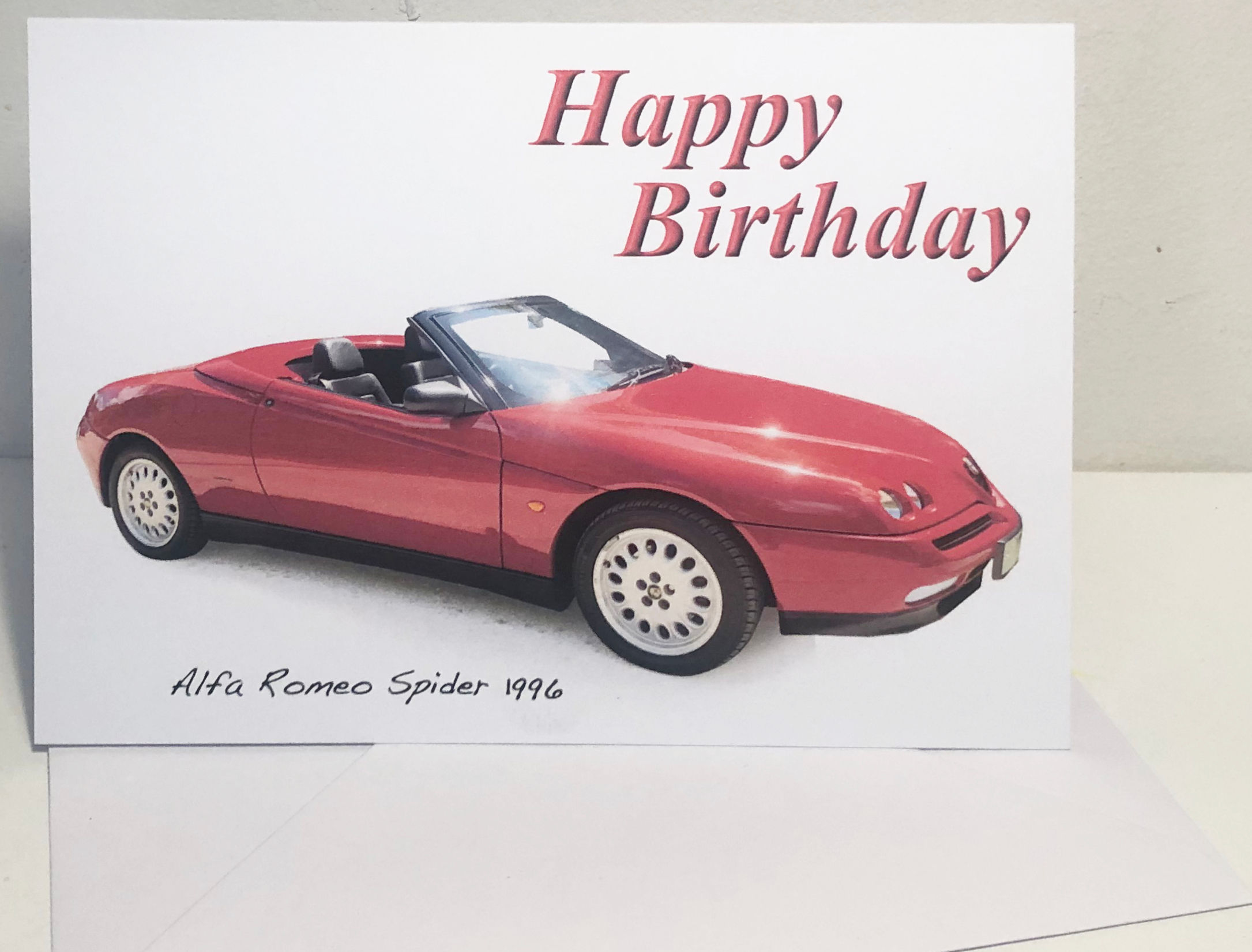 Alfa Romeo Spider 1996 Card 5x7in: Happy Birthday, Anniversary or Plain