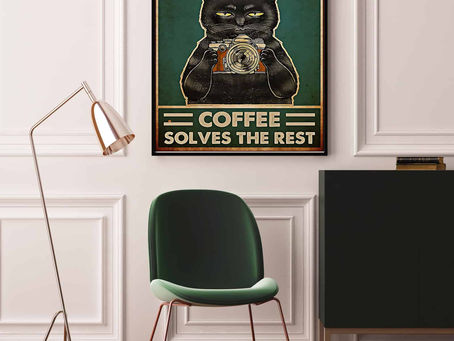 Find -Black Cat Photography Solves Most Of My Problem And Coffee Solves The Rest Poster,Canvas