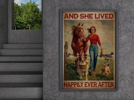 Get Now -Girl With Horse And Dogs Happily Ever After Poster And Canvas