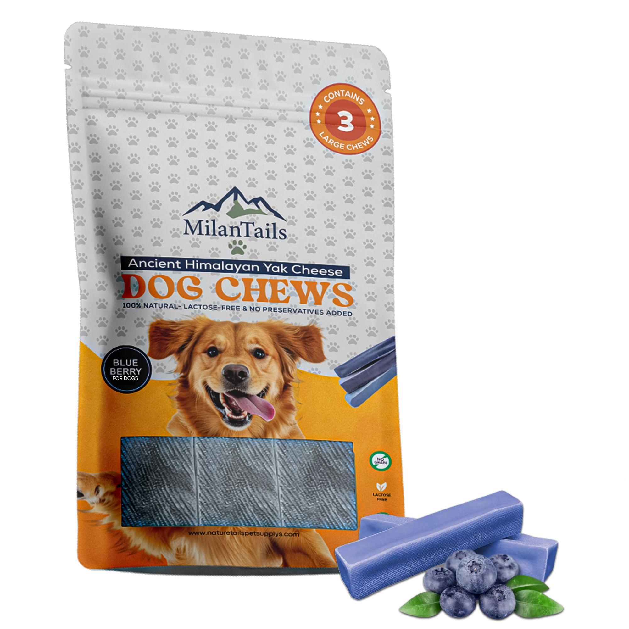 Himalayan Yak Cheese Dog Chews - Large BlueBerry -3 Pack