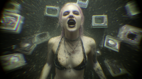 a pink haired punk woman screaming