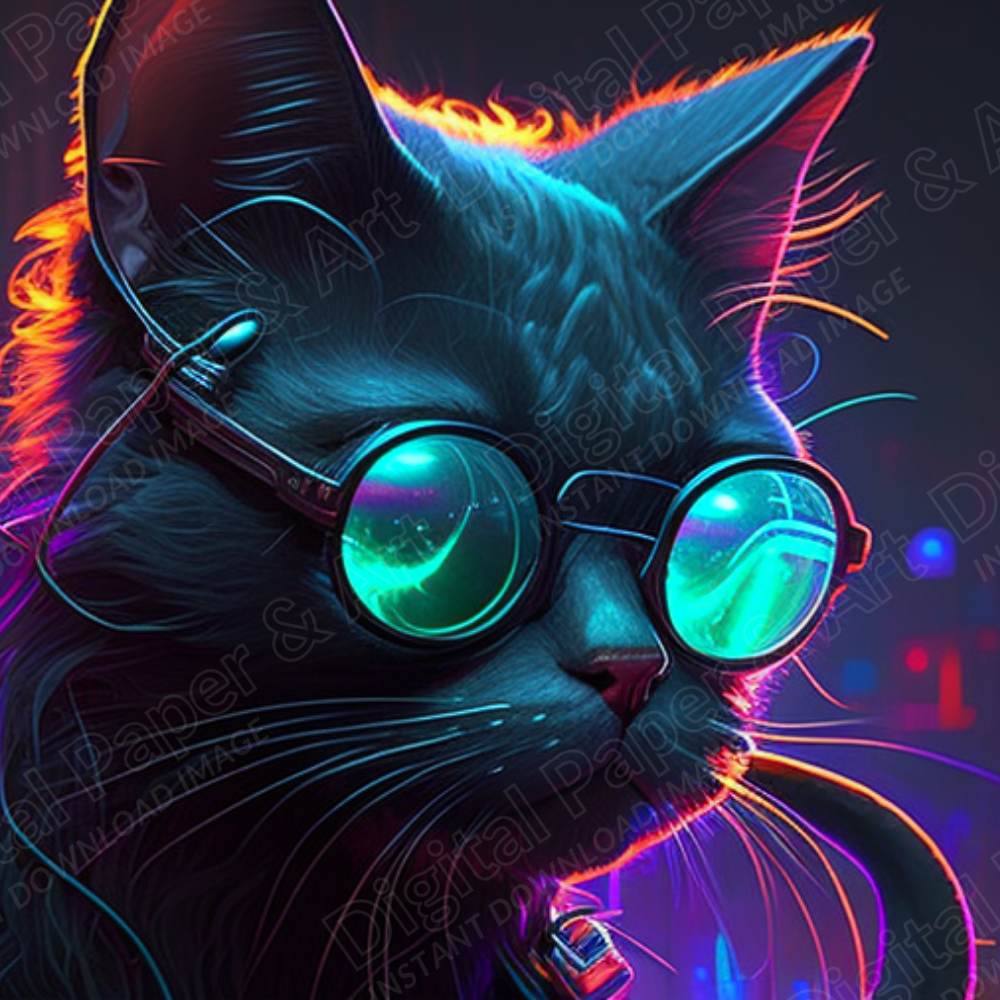 Black Cat Neon Lights - Stock Image
