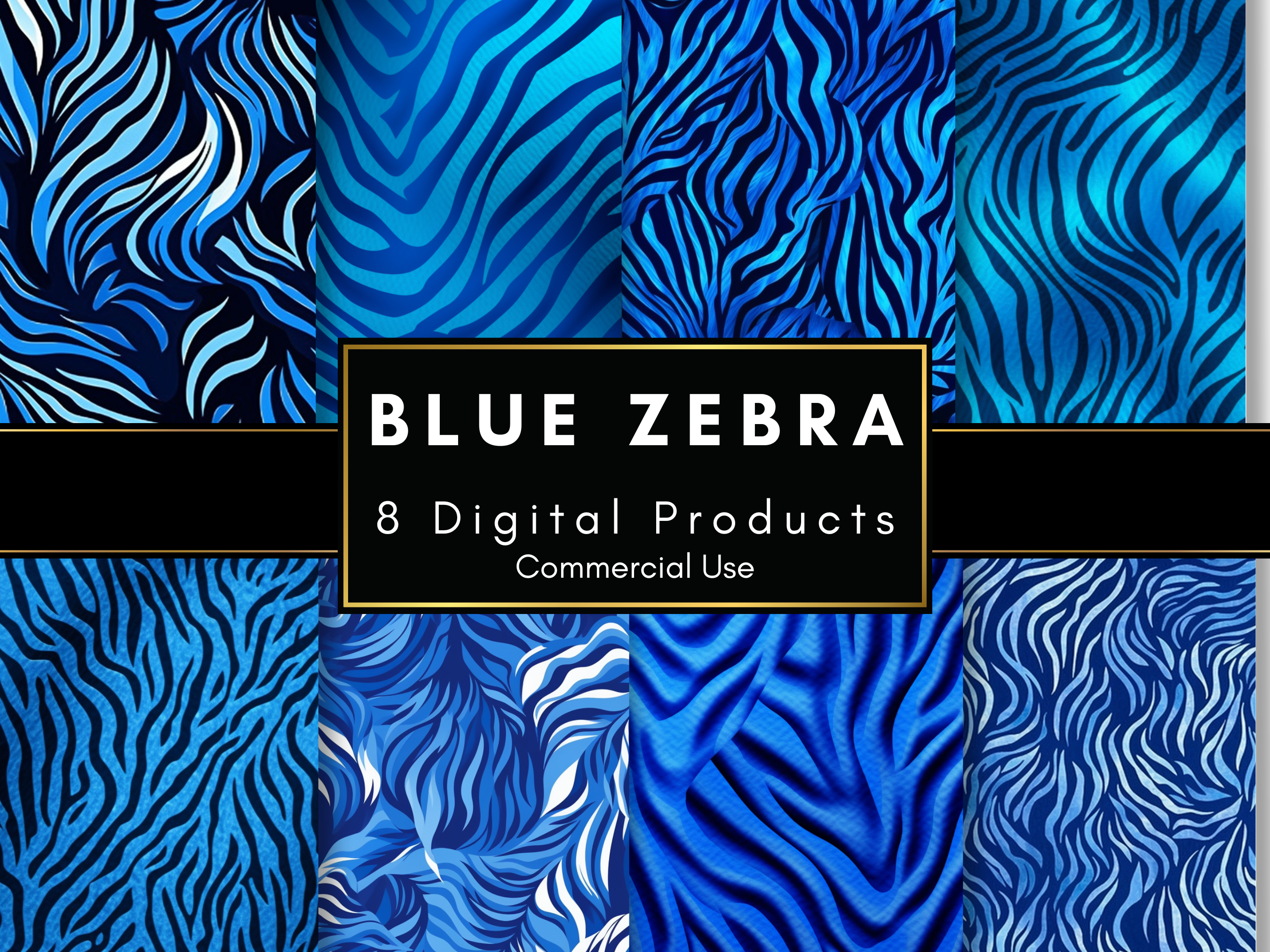 Blue Zebra Pattern Digital Paper