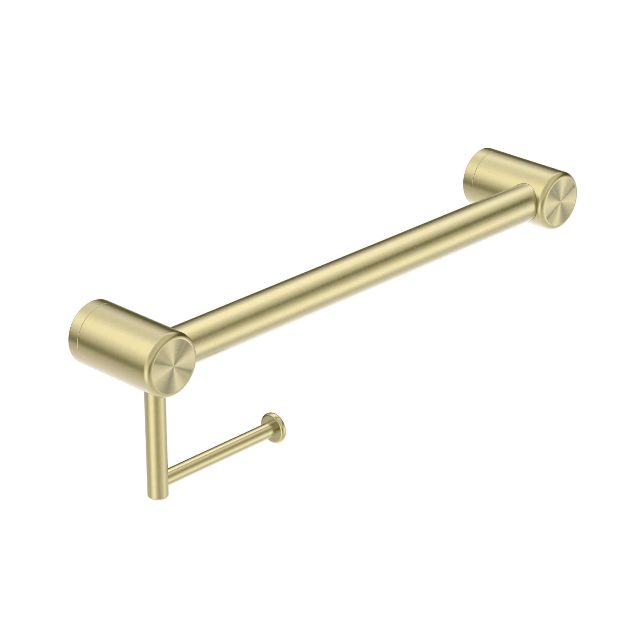 Bassini Plus Care 32mm Grab Rail With Toilet Roll Holder 450mm Brushed Gold