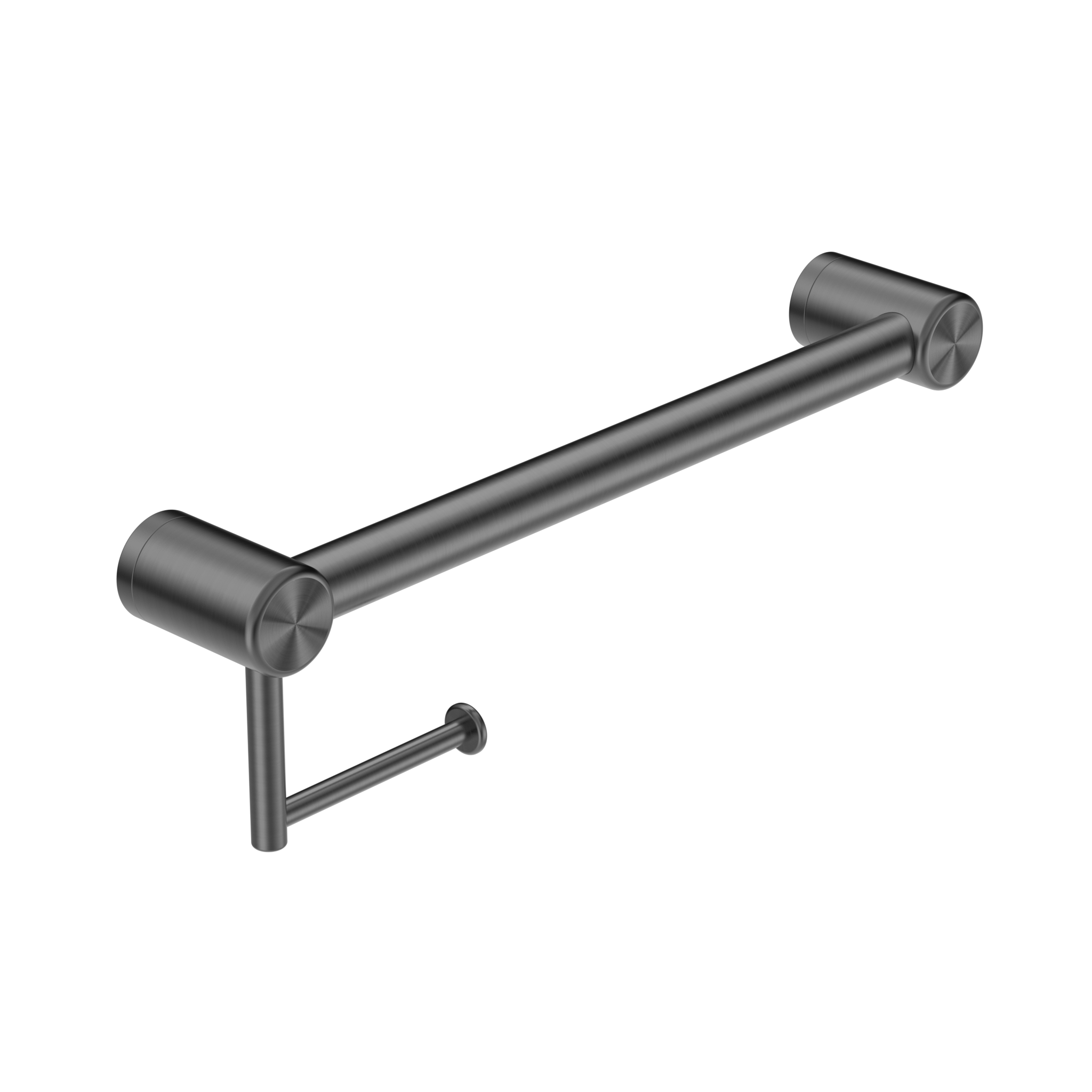 Bassini Plus Care 32mm Grab Rail With Toilet Roll Holder 450mm Gun Metal