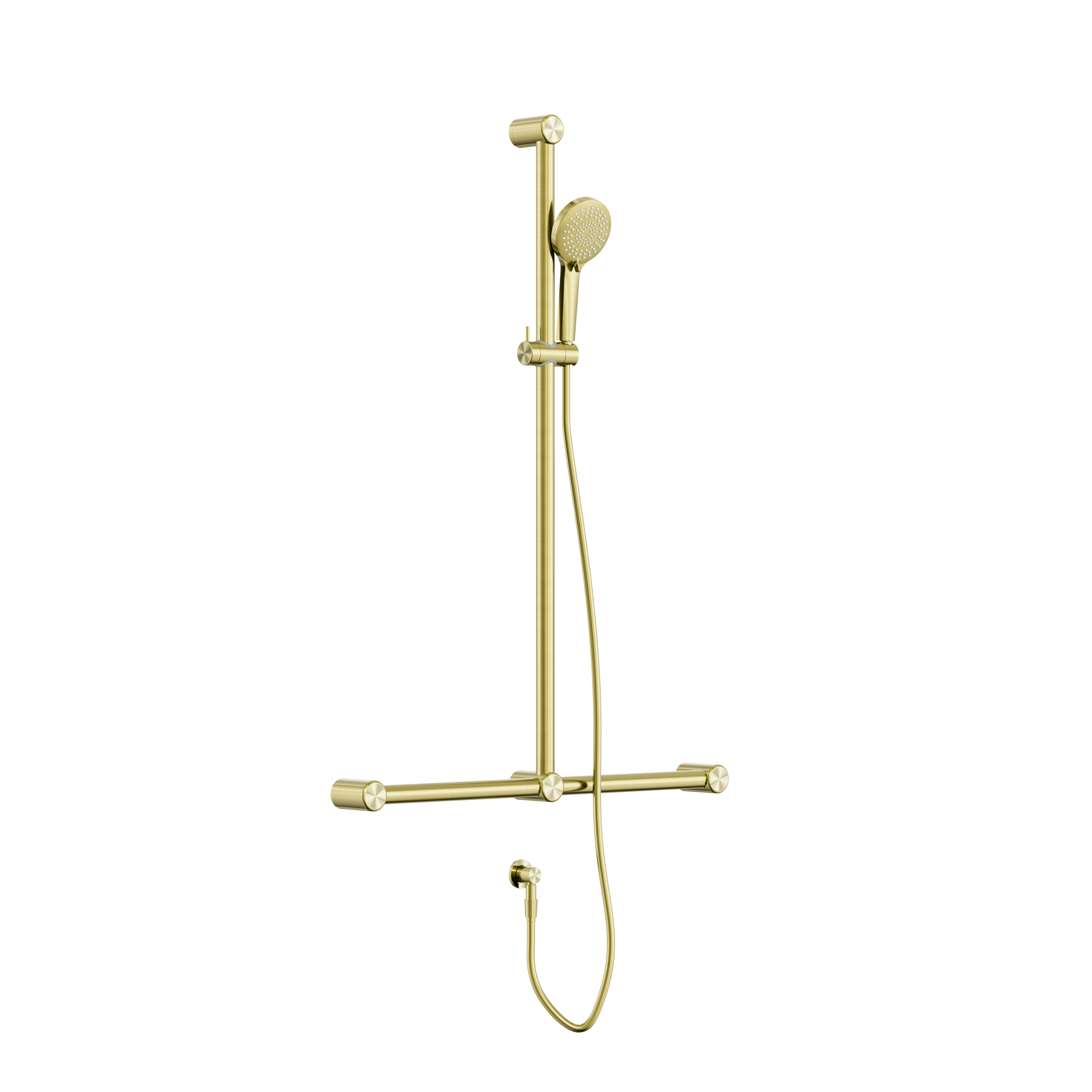 Bassini Plus Care 32mm T Bar Grab Rail and Adjustable Shower Brushed Gold