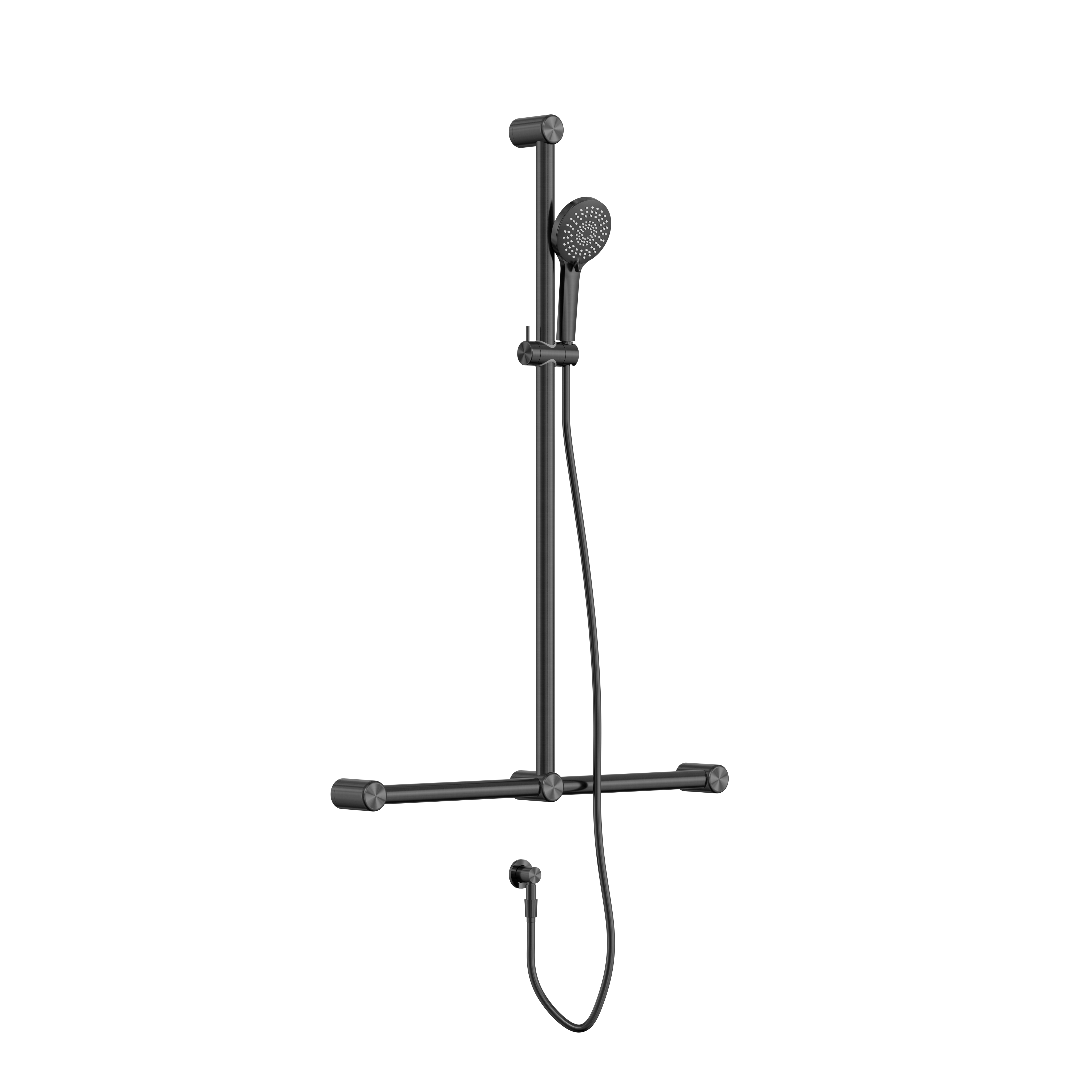 Bassini Plus Care 32mm T Bar Grab Rail And Adjustable Shower  Gun Metal