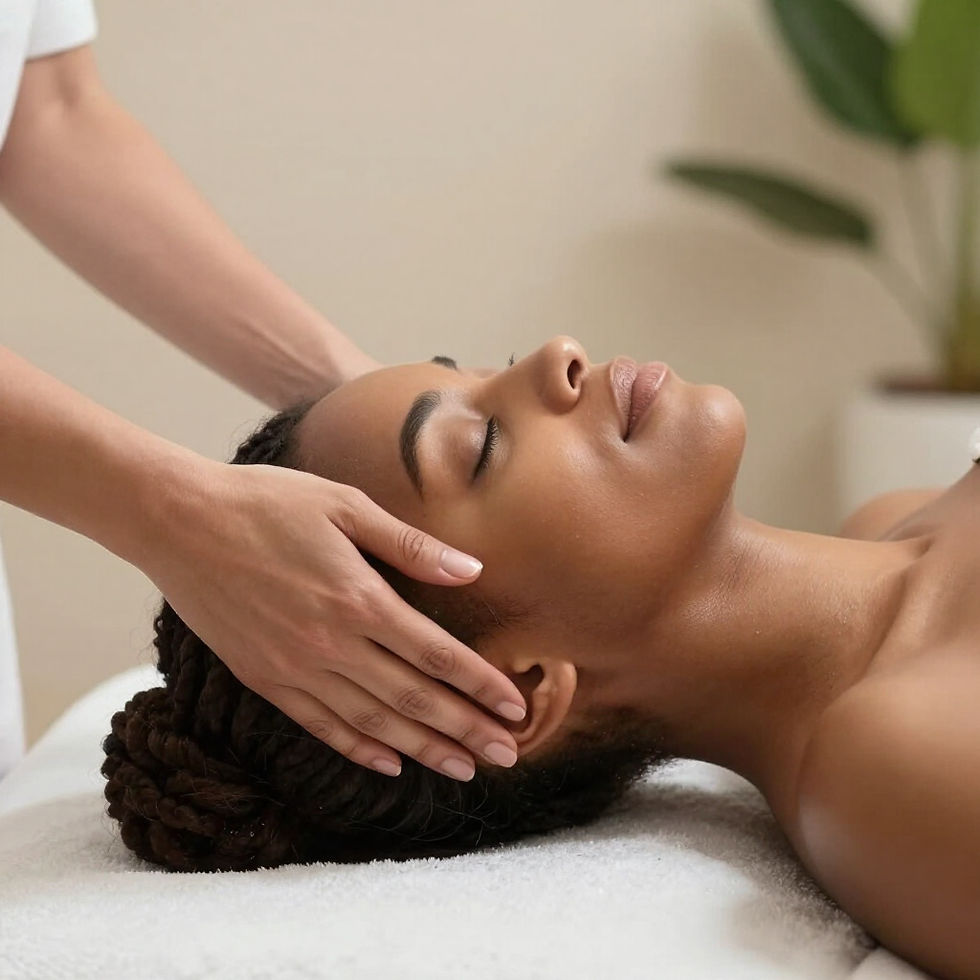 Woman receiving head massage, best salon services in bareilly at Portfino Salon