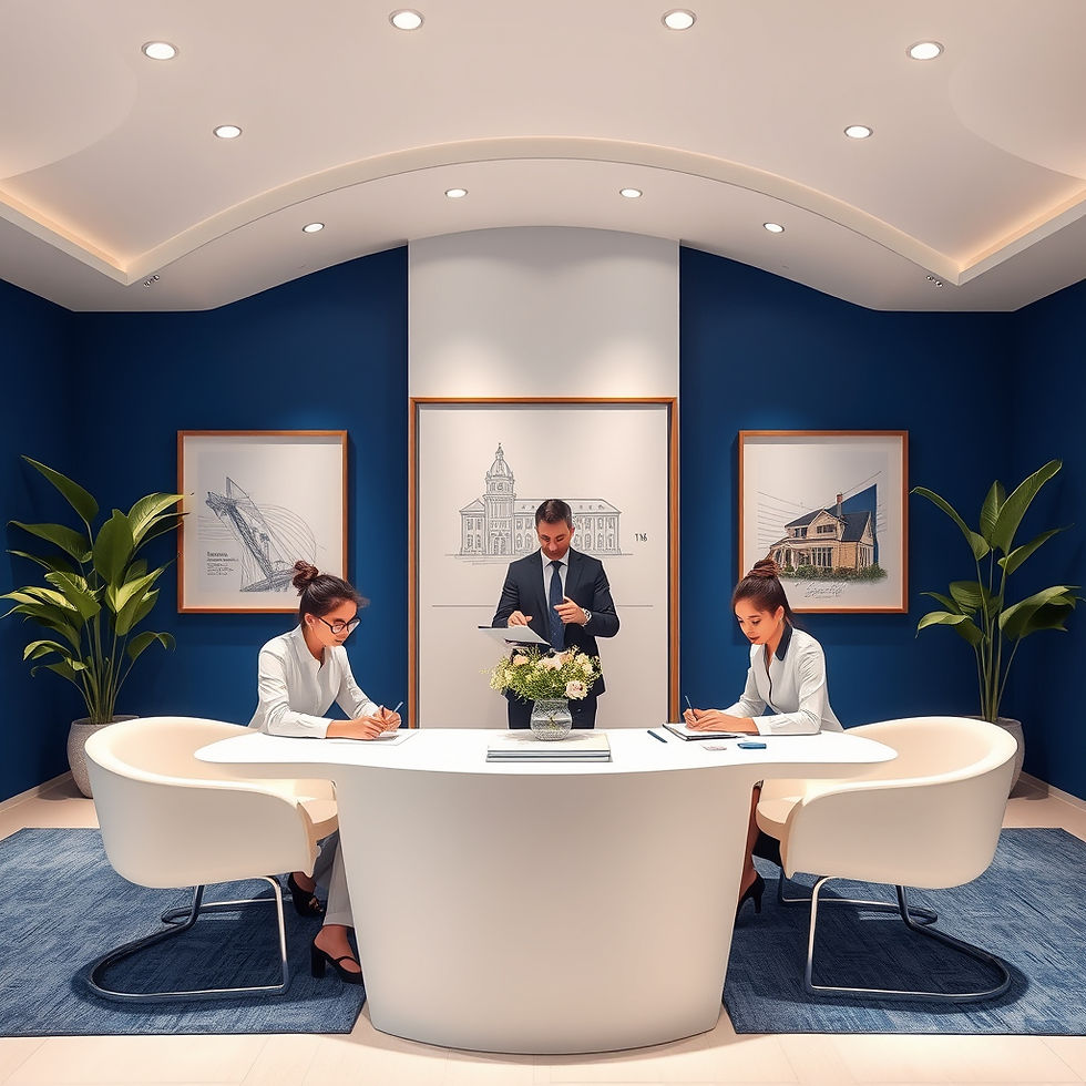 REAL ESTATE CONSULTANCY , SHOW DOCUMENTS AND TEAM, ELEGANT FOLLOWING BLUE AND WHITE THEME