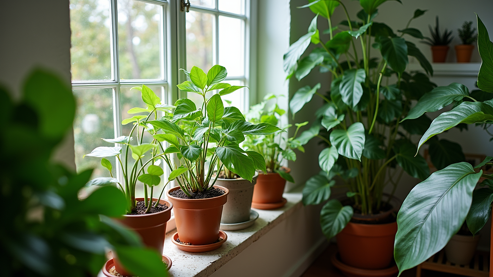 High angle view of a cozy indoor plant corner with a variety of thriving green plants