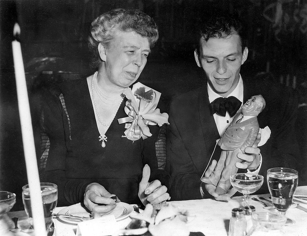 By Unknown author - Franklin D. Roosevelt Library - Public Domain - Photographs - Sinatra, pictured with Eleanor Roosevelt in 1947