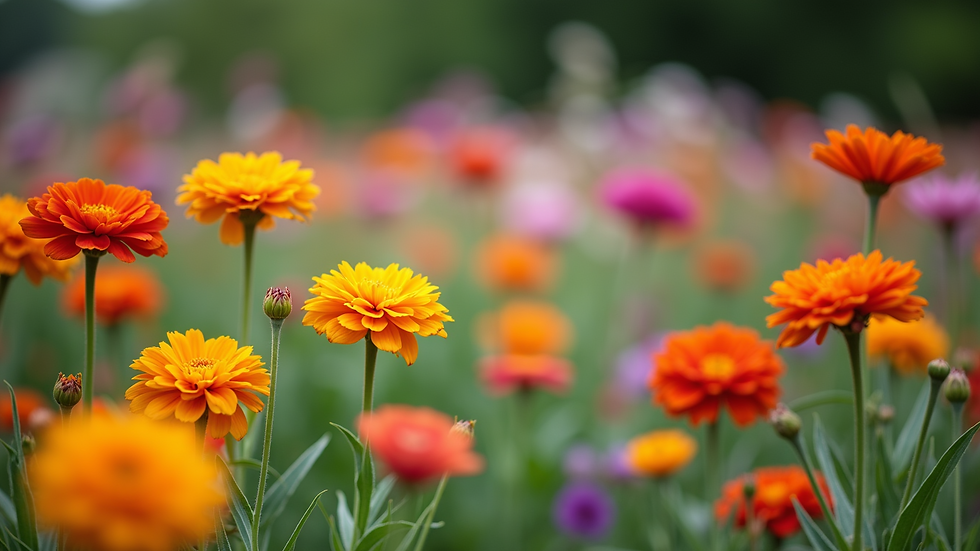 High angle view of a peaceful garden with blooming flowers