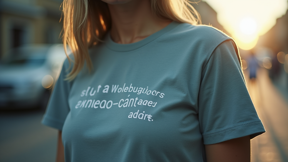 Close-up view of a t-shirt with a positive affirmation printed on it
