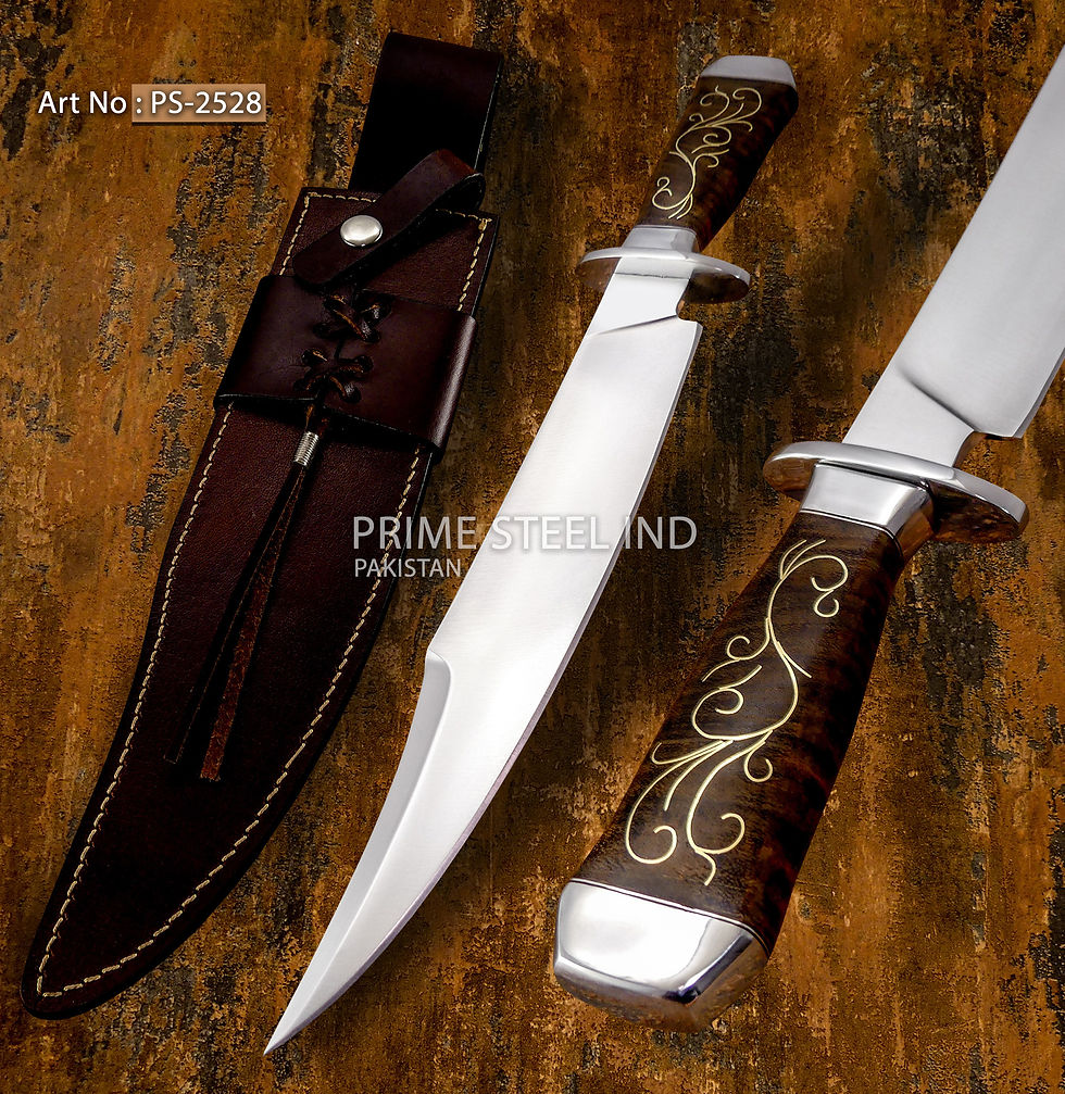 Titus Thunder Bowie knife, Brass inlayed Taali wood handle, Pakistan custom knife maker