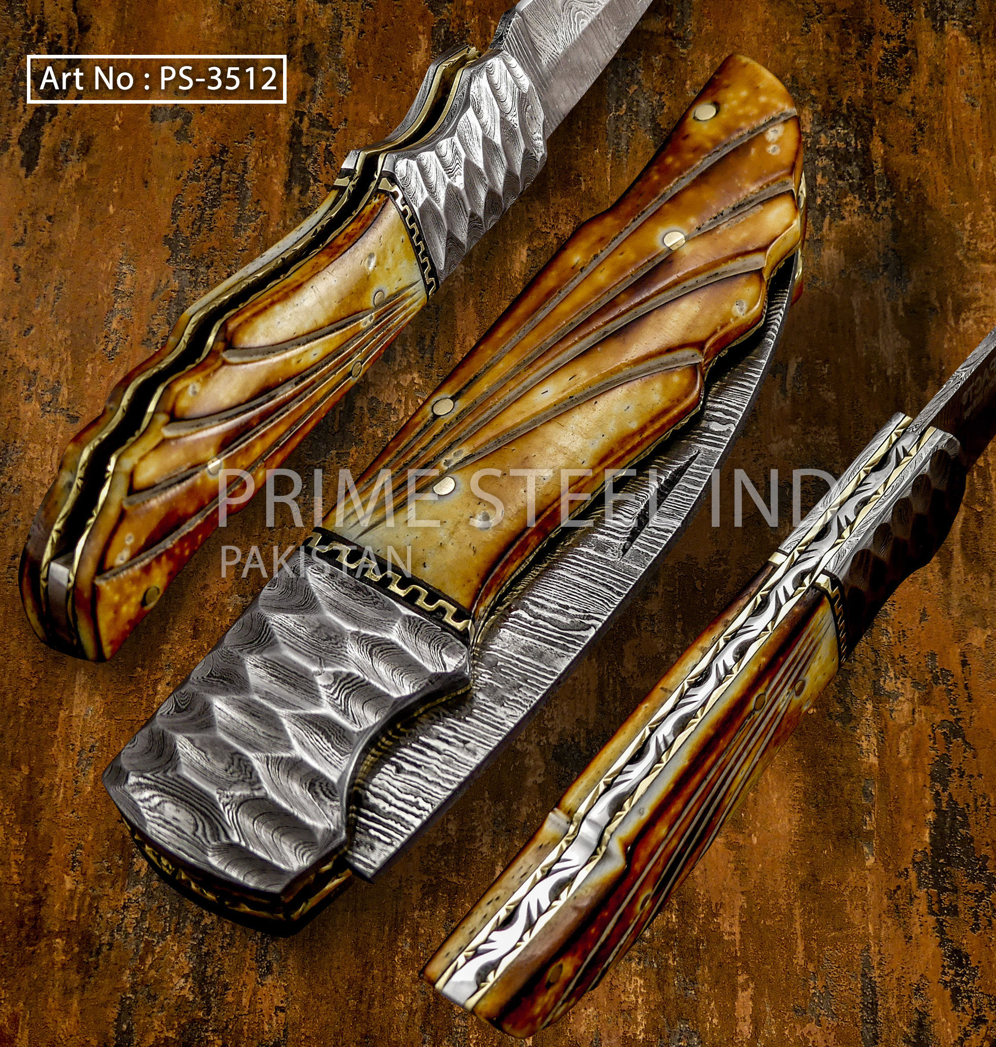 Slip Joint Damascus Steel Folding Pocket knife, Pakistan Lock Back knives, Trapper Knives