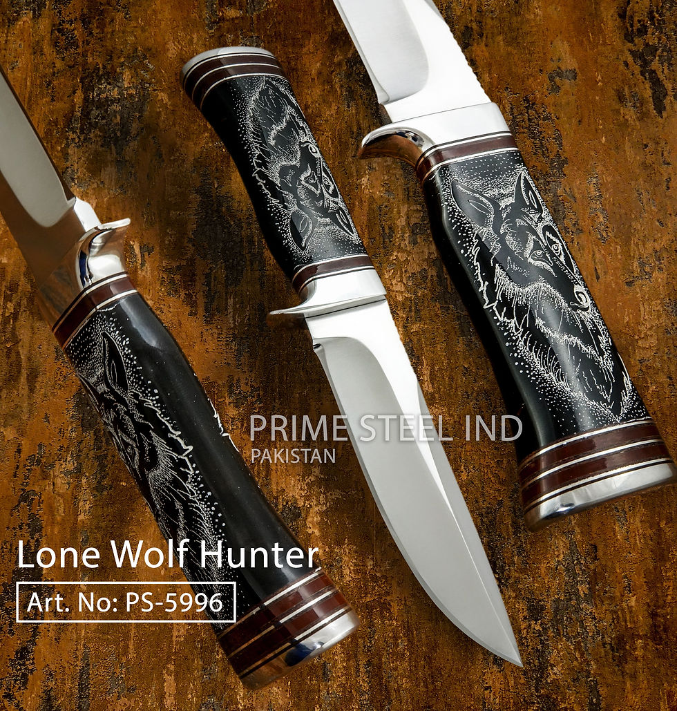 PS-5996 Lone Wolf Hunter | Scrimshaw Knife | Bull Horn | Pakistan Knife Factory