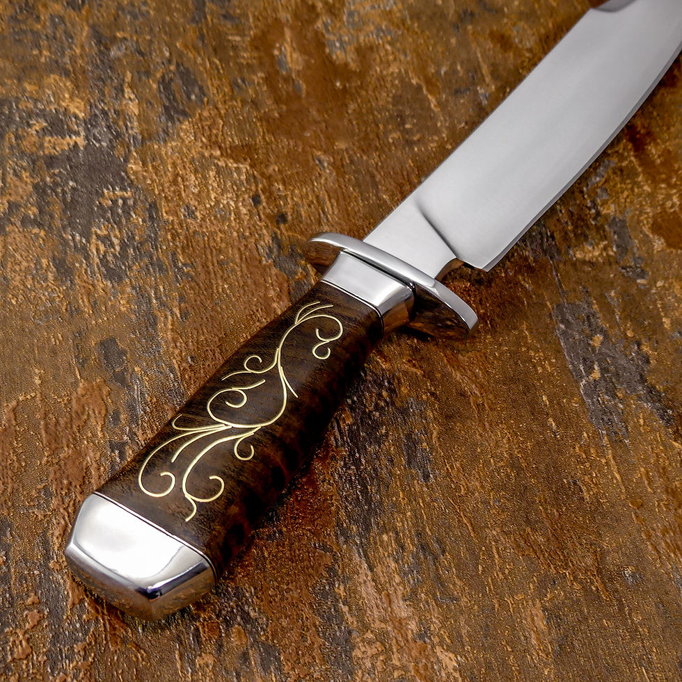 Thumbnail: Titus Thunder Bowie knife, Brass inlayed Taali wood handle