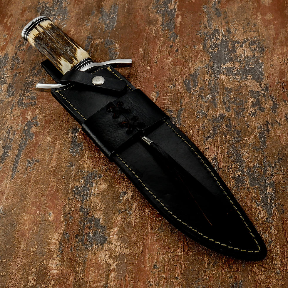 Thumbnail: Handmade cow hide leather sheath with belt loop and lace accents