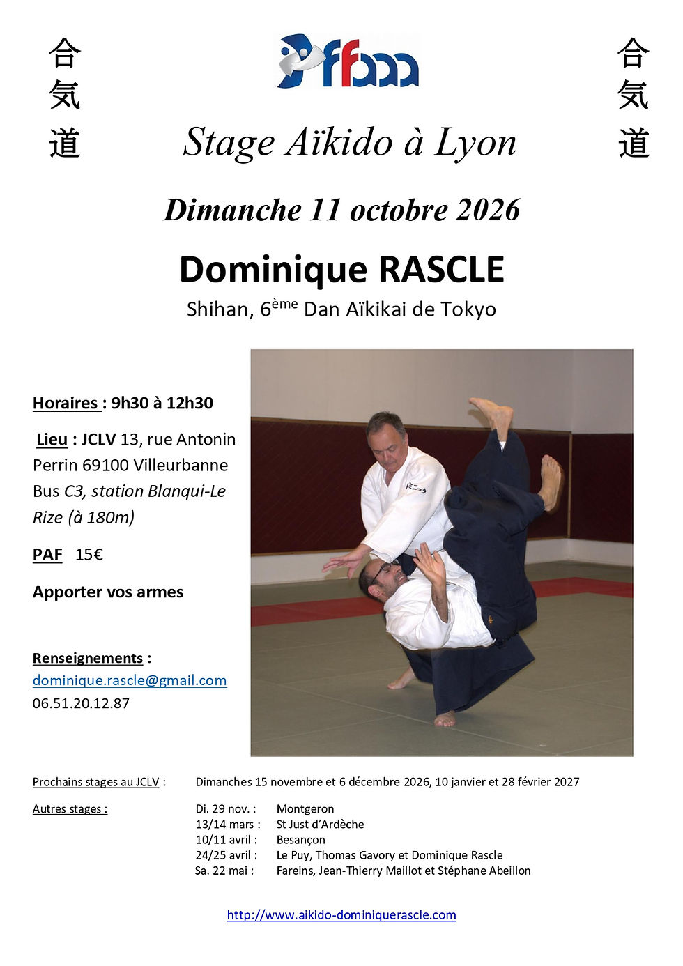 STAGE AVEC DOMINIQUE RASCLE  A JCLV LE 11 OCTOBRE 2026