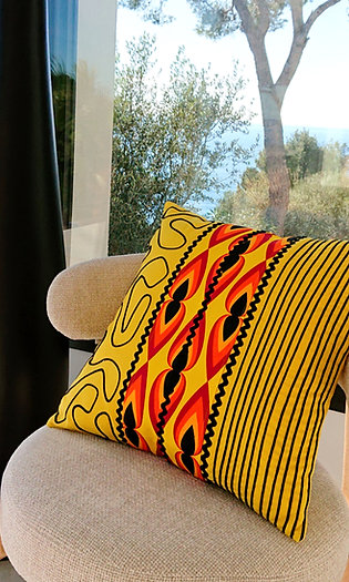 ALBANO Housse de Coussin Déco jaune, Wax