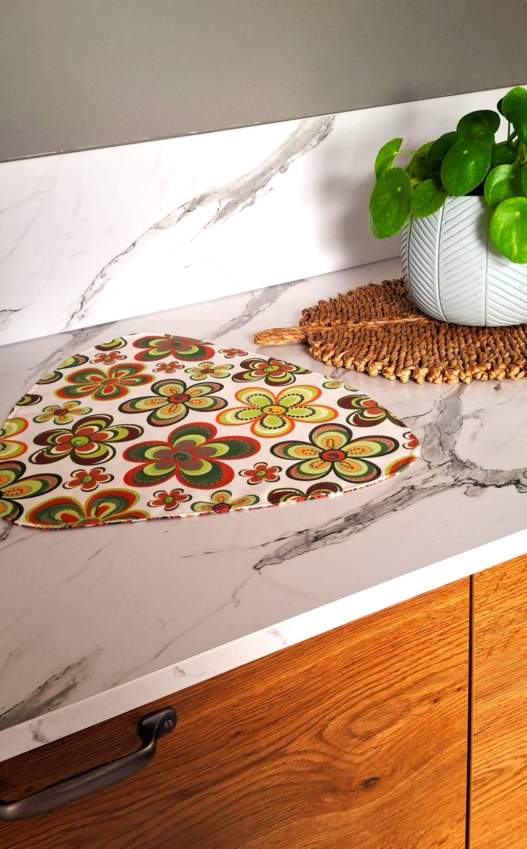 Léo set de table de forme libre, esprit vintage réversible 45 cm x 35 cm