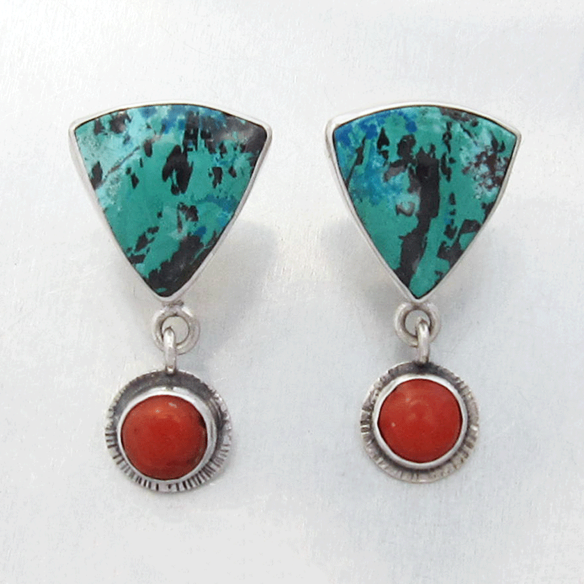 Chrysocolla & Coral Earrings