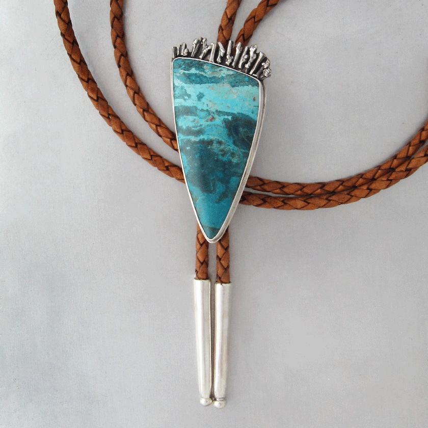 Chrysocolla w/Twig Bits Bolo Tie