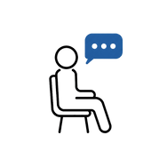 Individual Therapy icon of an individual person, sittind down on a chair talking with a speech bubble