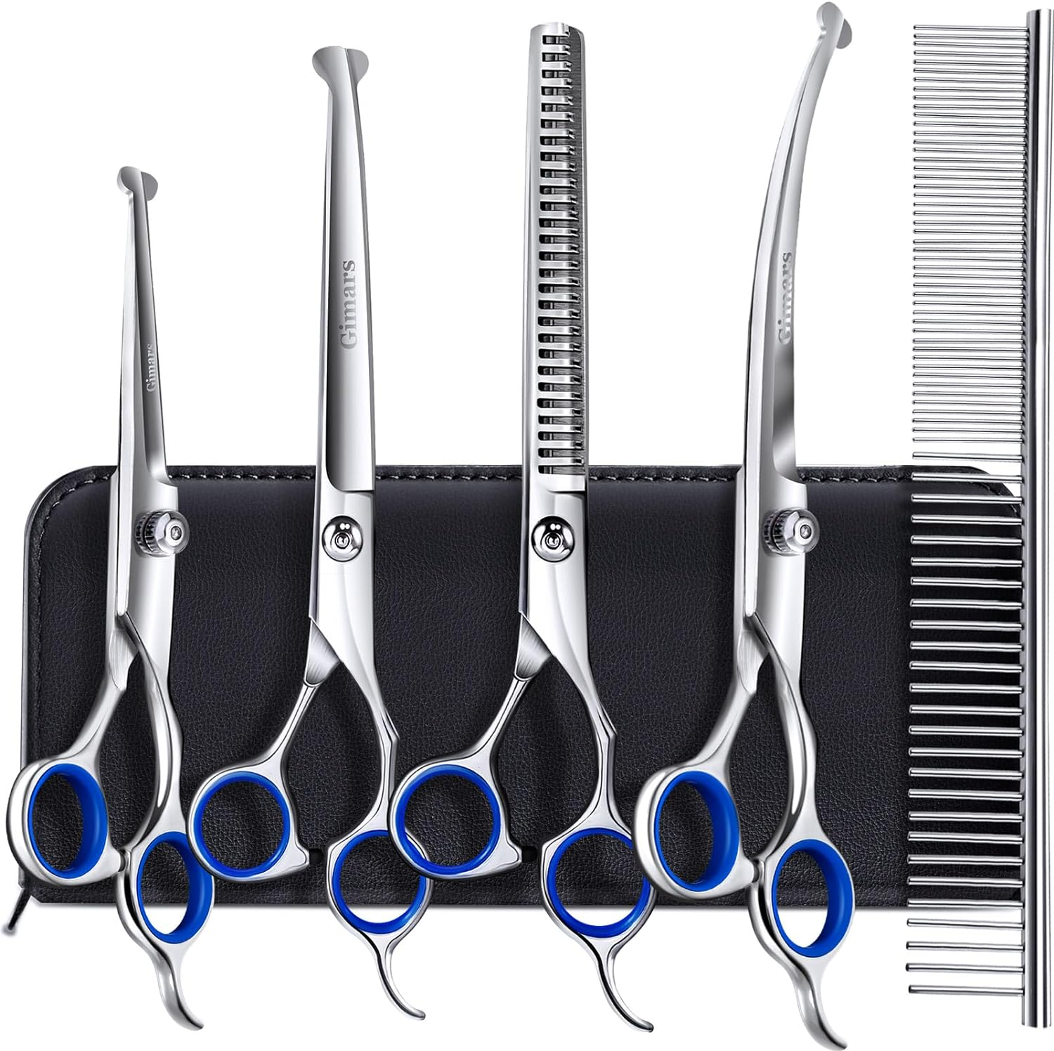 Titanium Coated Professional 6 in 1 4CR Stainless Steel Dog Grooming Scissors wi