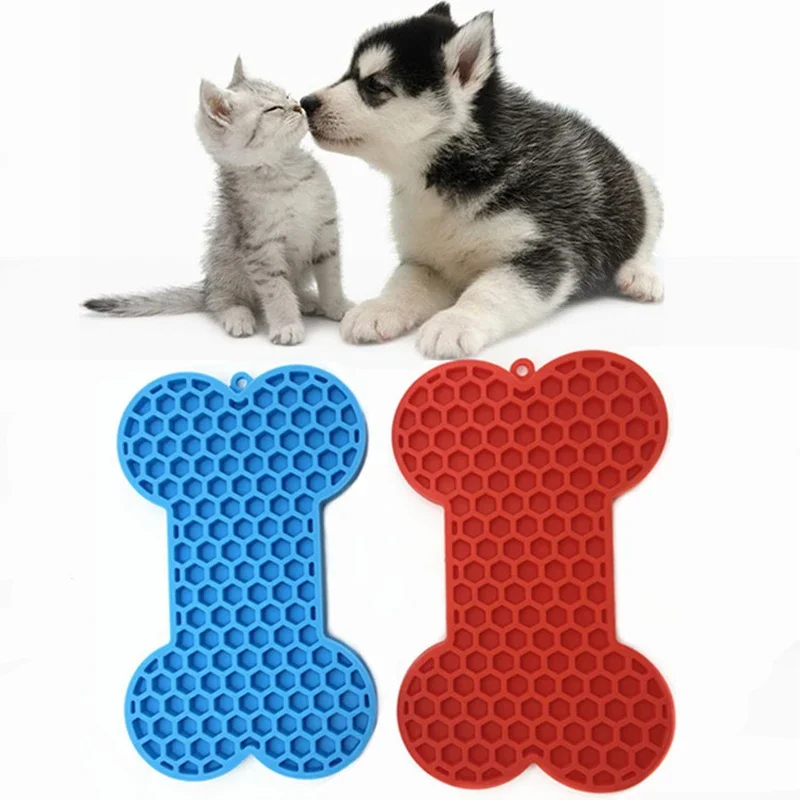 Miniatura: Bone-Shaped Silicone Dog Lick Pad Relieve Boredom & Anxiety with Delicious Treat