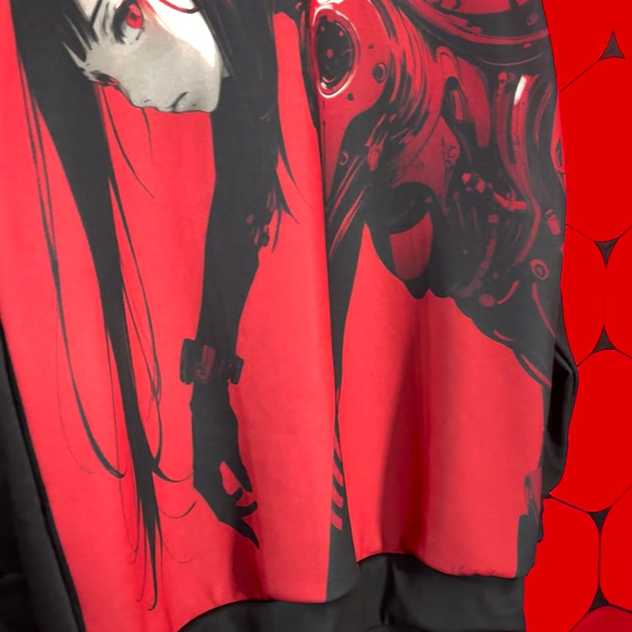 red black cyberpunk anime sweater resistance neurovitro streetwear