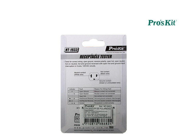 Miniatura: NT-1933 - Probador de Polaridad para Toma AC con Polo a Tierra e Indicador LED