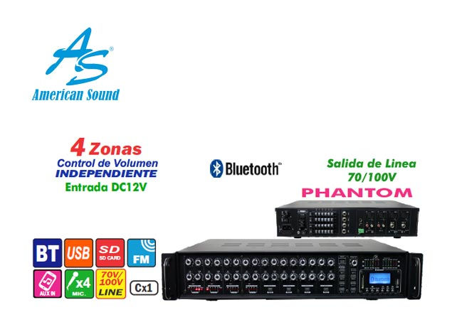 Miniatura: ASPX4120 - Amplificador Ambiental de MATRIX 120W X 4 Entradas, MP3 BT-USB-SD-FM