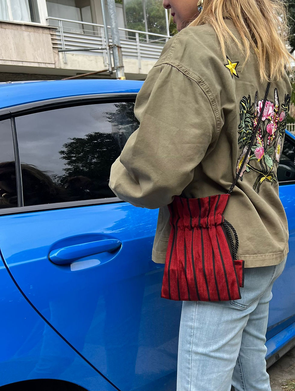 Thumbnail: The Glowings Bordo renk siyah çizgili kese Çanta