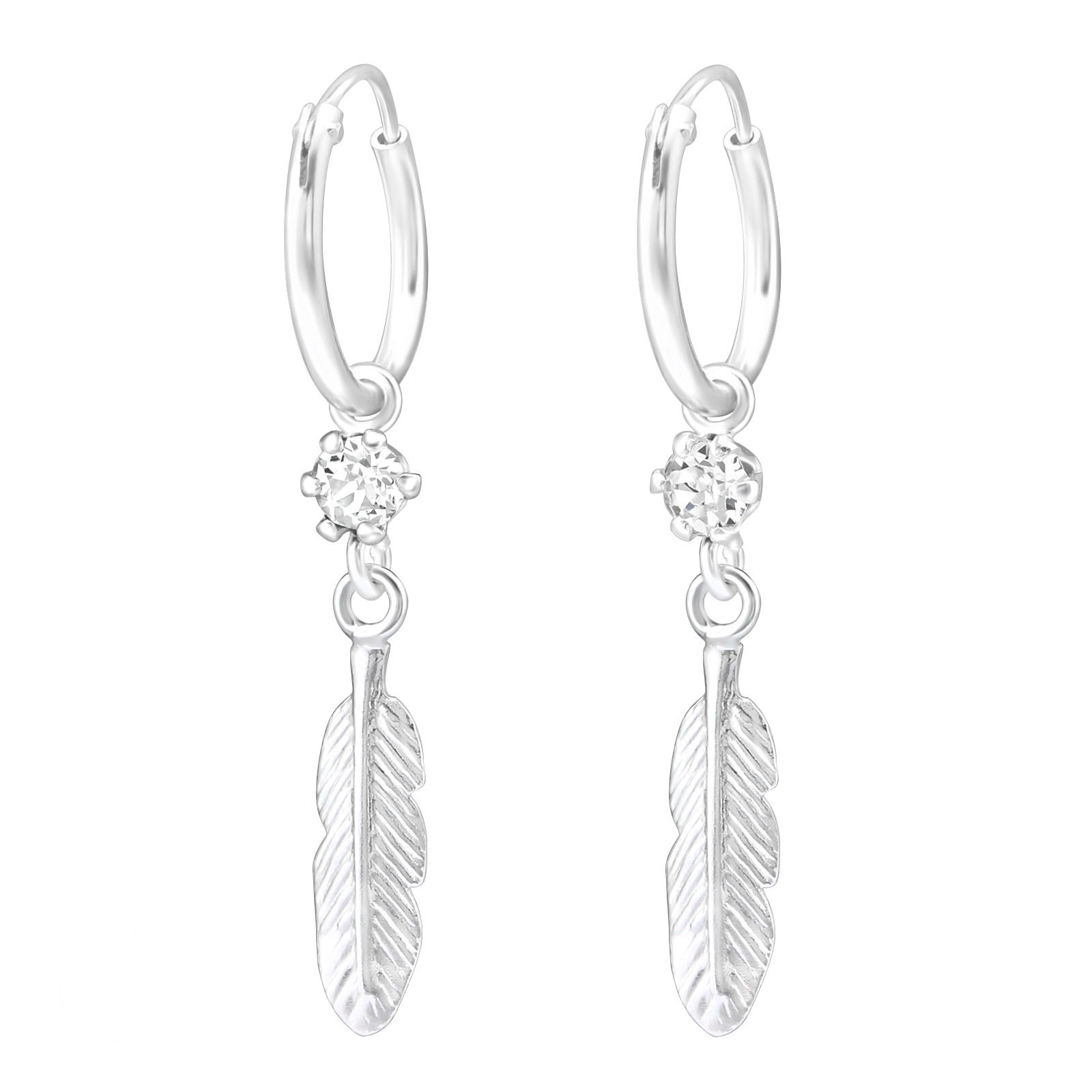 Aros de plata con plumas y cristales colgantes Swarovski®