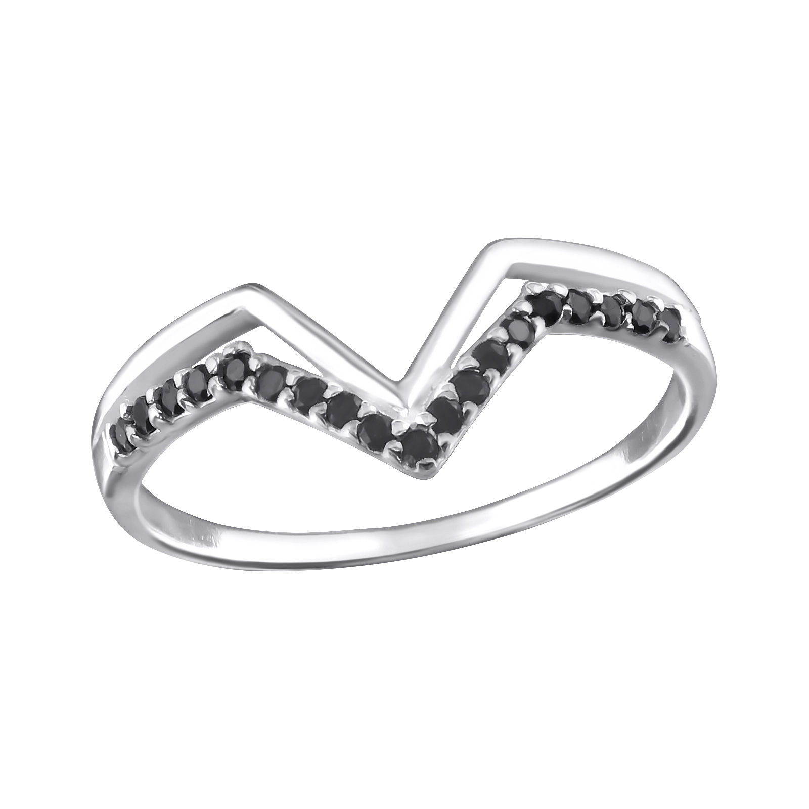 Anillo de Plata en Forma de V con borde Negro