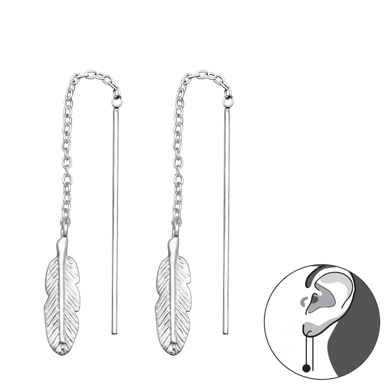 Pendientes de plata colgante de plumas