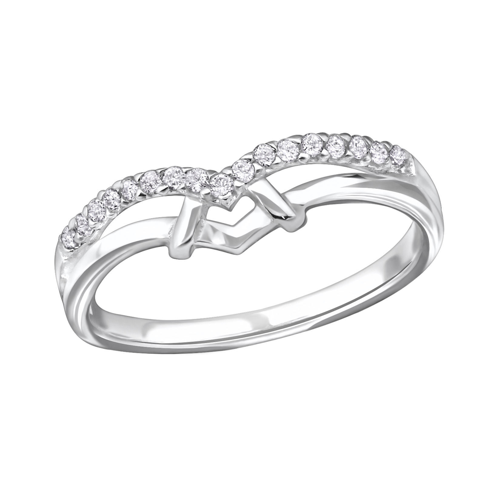 Anillo Doble V de plata con circonita cúbica