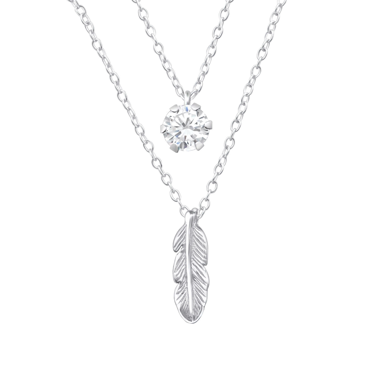 Collar de plumas de plata con circonita cúbica