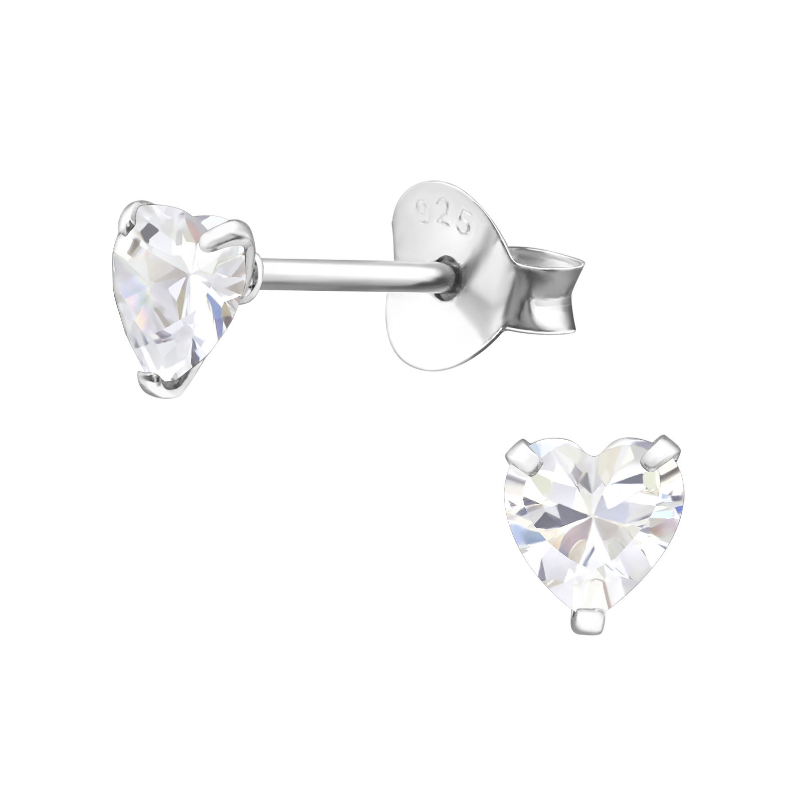 Arosde plata con forma de corazón de 4 mm con circonita cúbica