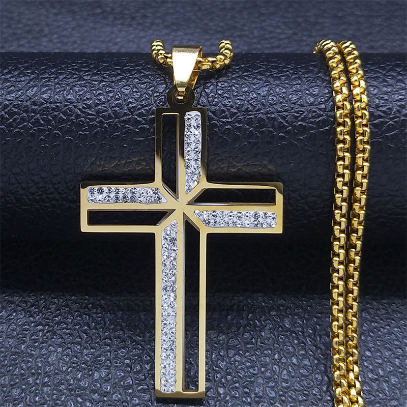 Thumbnail: Catholic Crucifix Cross Necklace for Women Men Stainless Steel Christian Religio