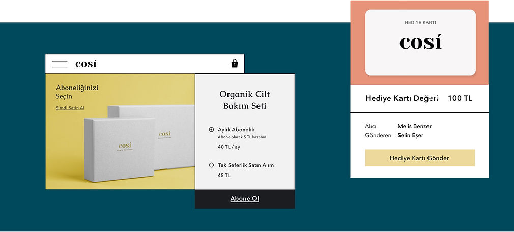 Dijital hediye kartları ve ürün abonelik kutuları sunan online kozmetik mağazası.