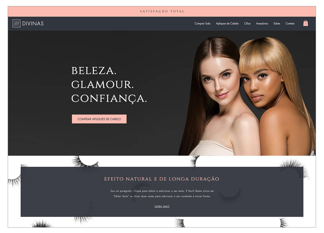 Template para loja virtual de extensões de cabelo e cílios