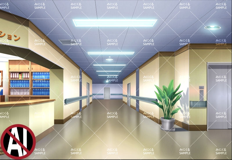 ナースステーション前の廊下_文字あり(昼) - 病院編01