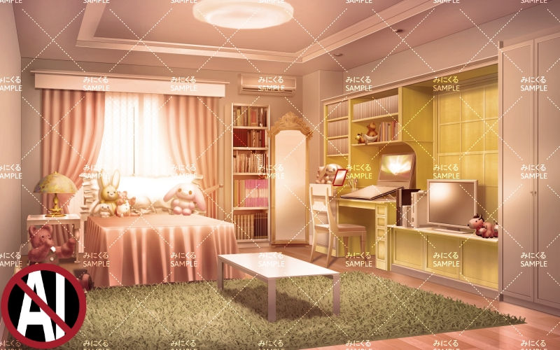 液タブとぬいぐるみがある部屋(夕方) - 日常編21