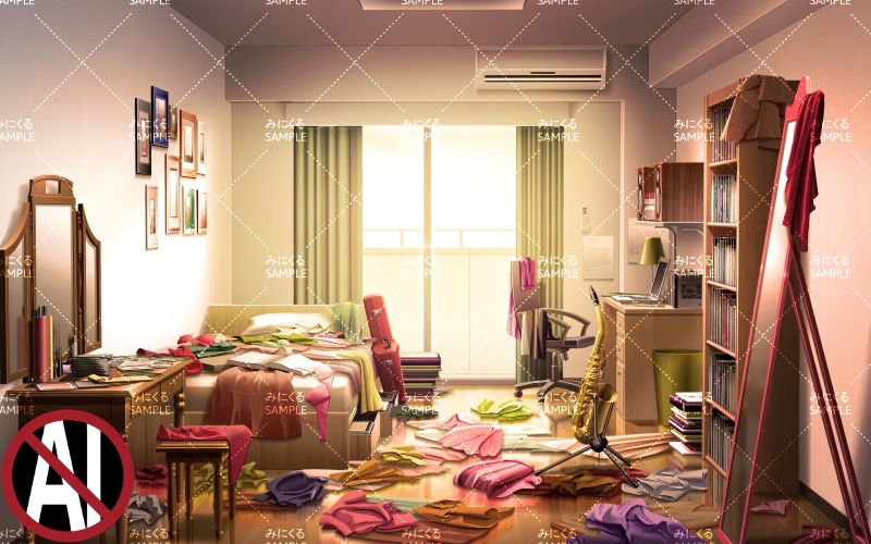 散らかった部屋(夕方) - 寮編01