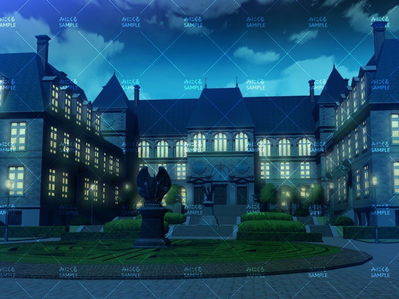 高級な学生寮外観_像あり(夜) - 学園編13